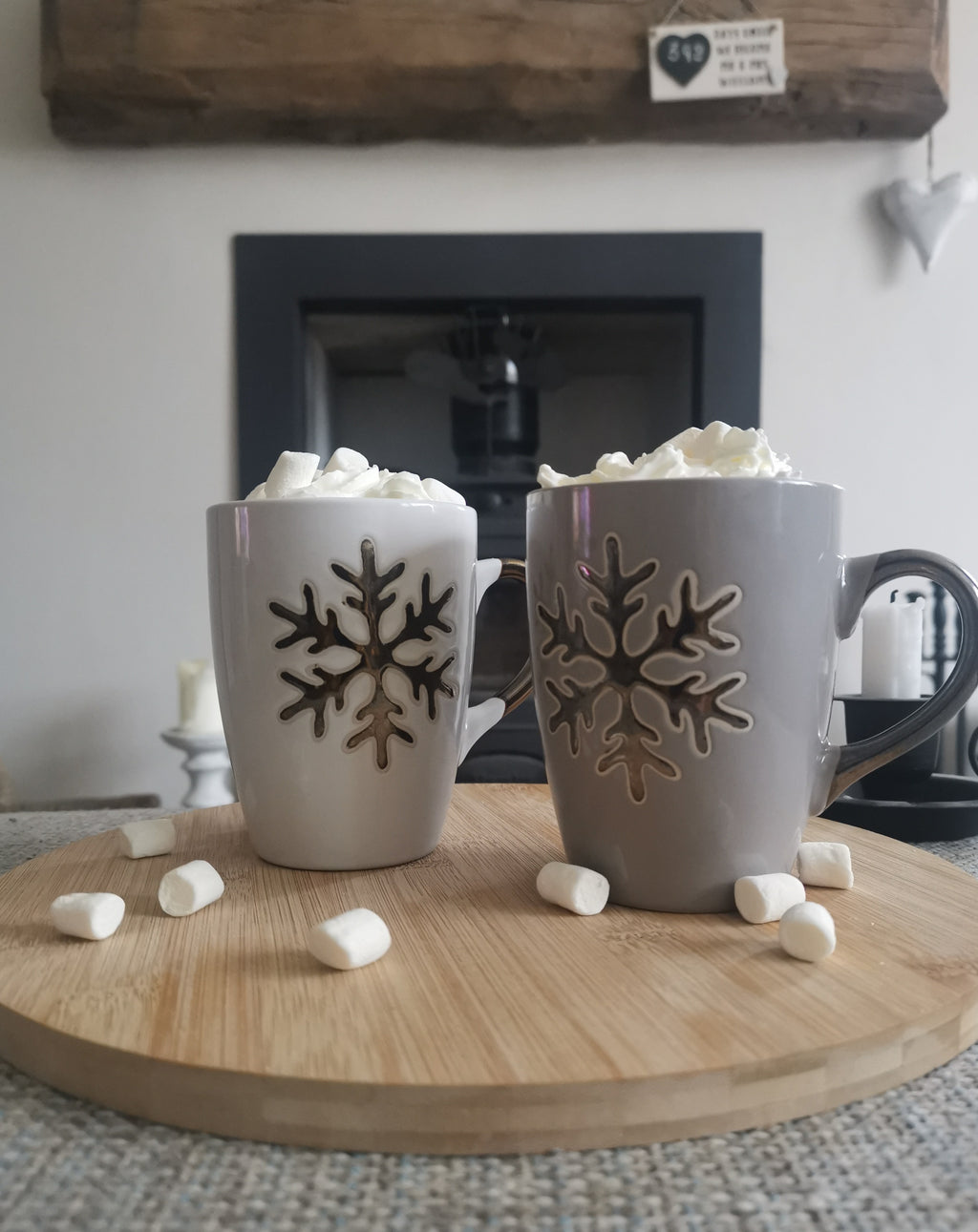 Grey & White Snowflake Mugs - TBI