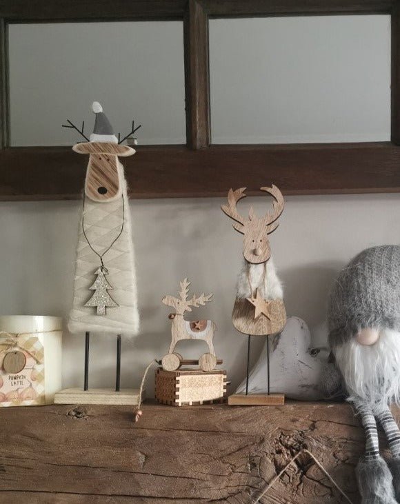 Tall Wood & Wool Reindeer