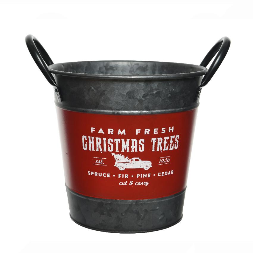 Country Christmas Tree Metal Bucket - TBI