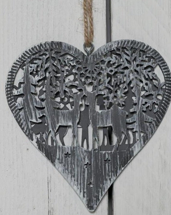 Grey Metal Hanging Heart Decoration