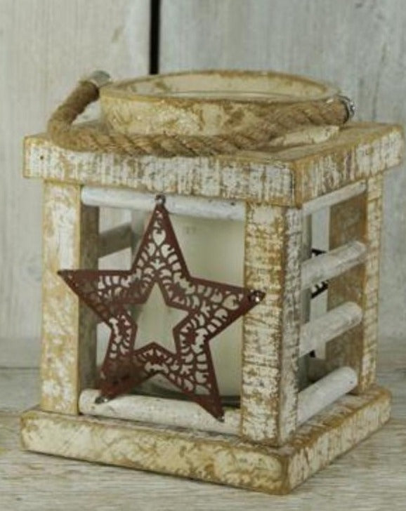 Large Whitewashed Wooden Star Lantern | TBI