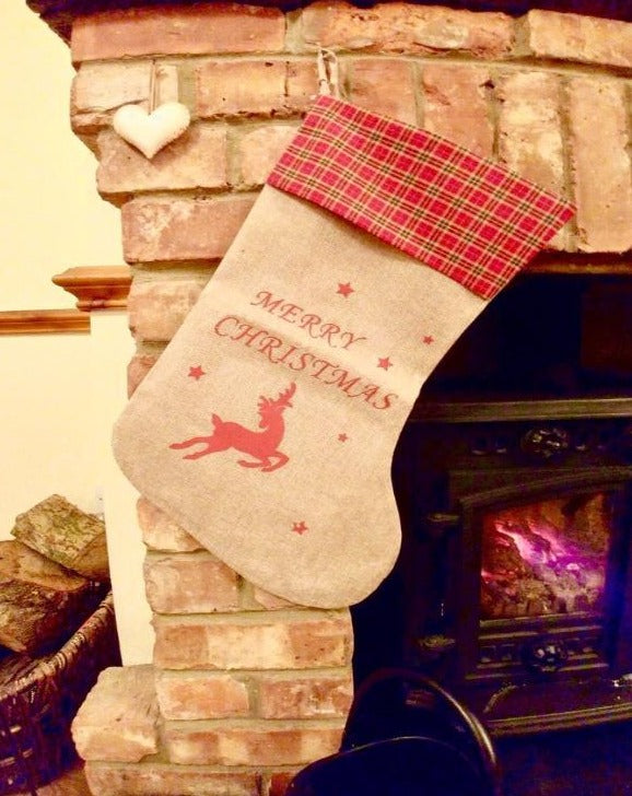 Linen Merry Christmas Stocking