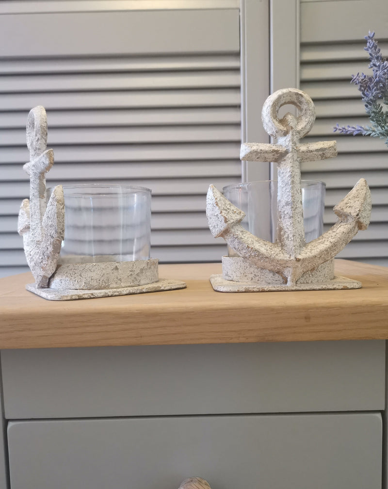 White Anchor Candle Holder - TBI