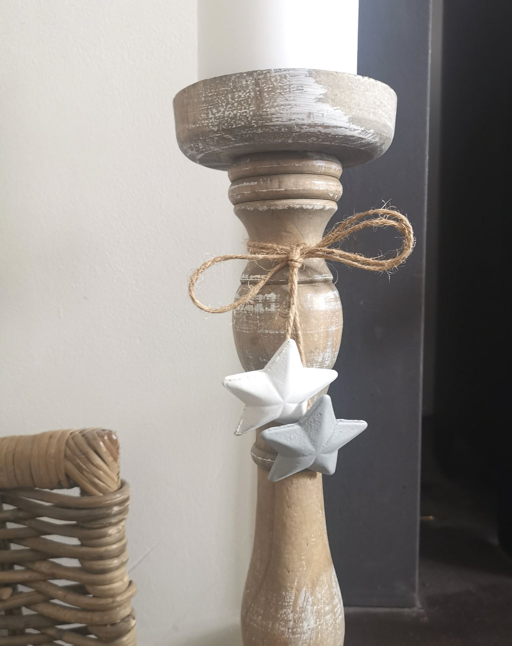Wooden Candlestick with Stars