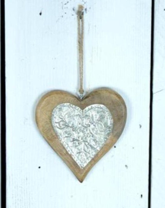 Wooden Hanging Heart with Metal Detail | TBI