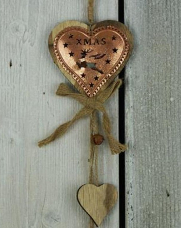Hanging Wooden Bronze Heart Garland