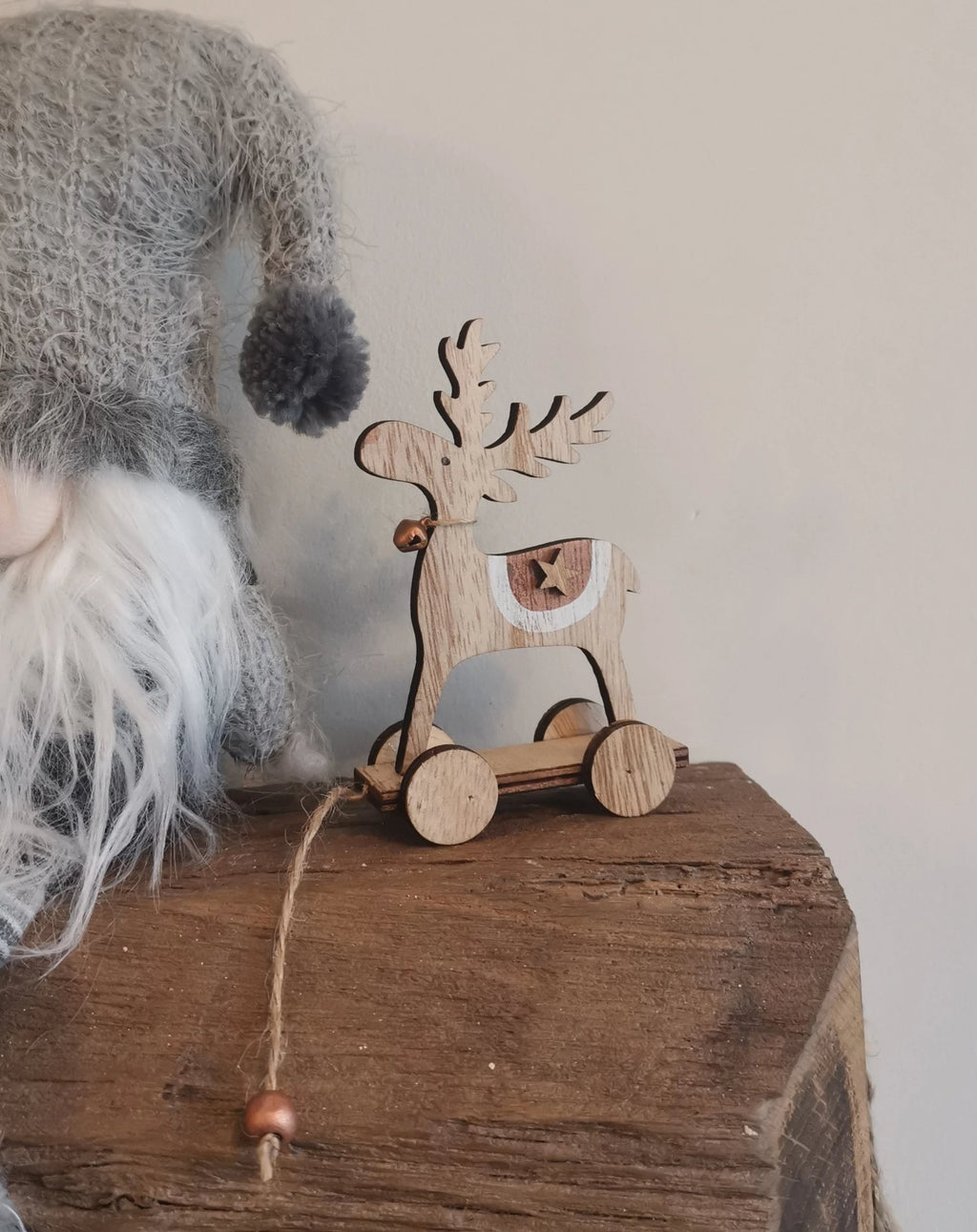 Cute Wooden Reindeer on Wheels - TBI