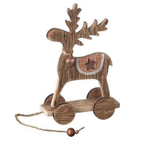 Small Wooden Reindeer on Wheels - TBI